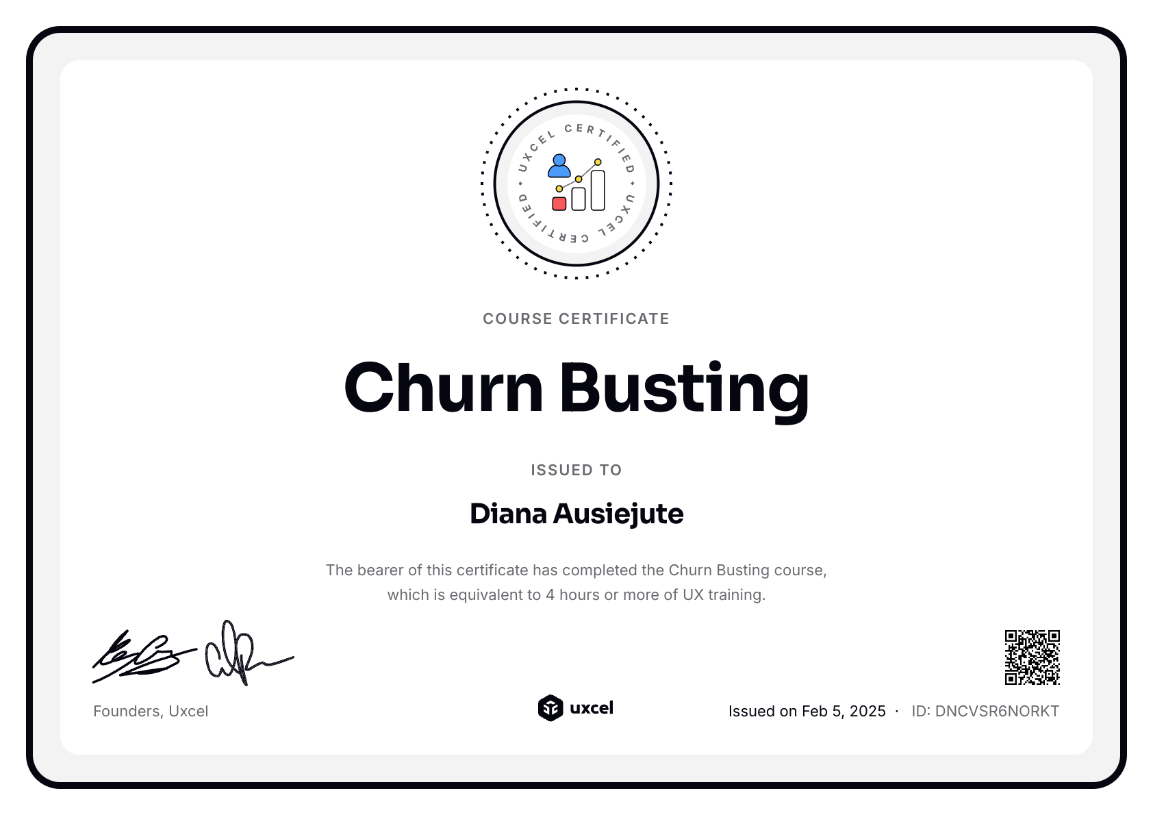 Diana Ausiejute's certificate